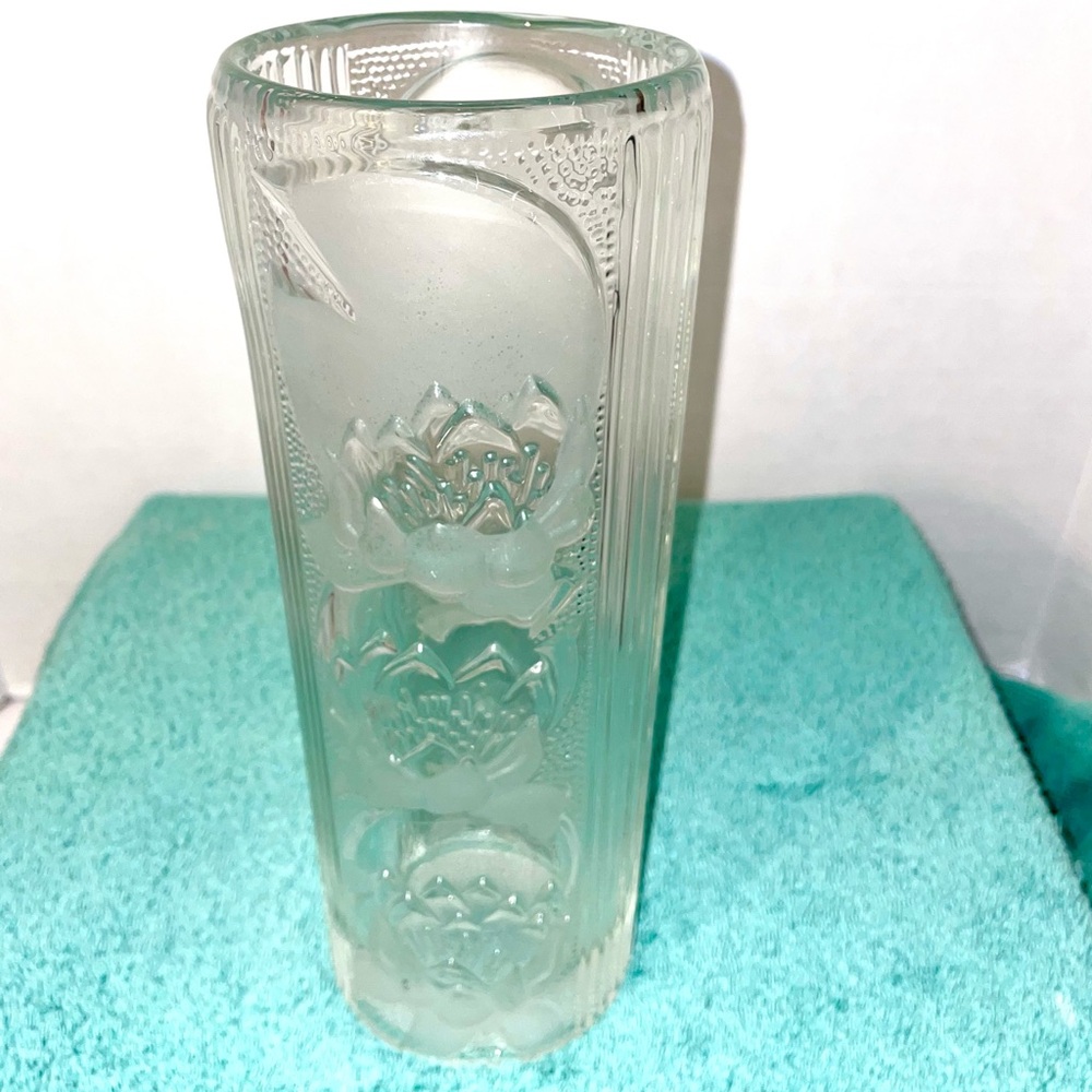 Bohemian Czech Sklo Union Hermanova Hut Art Glass Hand Pressed Vase with Flowers